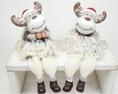 set van 2 Eland zitje met bengelbeentjes - kerst - kerstboom - decoratie  keramiek -  17x7x7cm