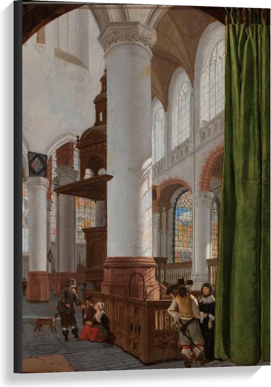 Canvas  - Oude meesters - Interieur van de Oude Kerk Delft, Gerard Houckgeest - 60x90cm Foto op Canvas Schilderij (Wanddecoratie op Canvas)