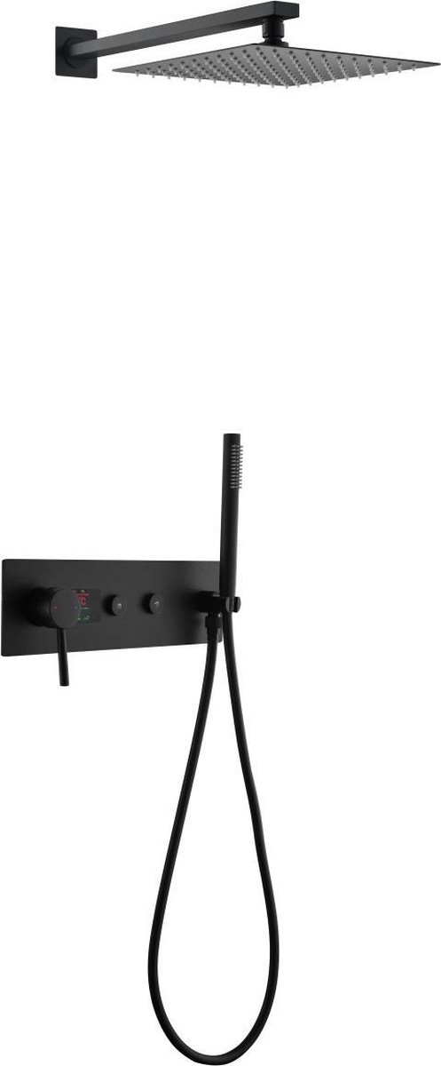 Mawialux regendoucheset - Inbouw - Digitaal display - Mengkraan - Vierkant - Dunlin Mat Zwart