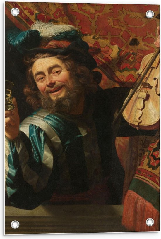 Tuinposter – Oude meesters - Een vrolijke vioolspeler, Gerard van Honthorst, 1623 - 40x60cm Foto op Tuinposter  (wanddecoratie voor buiten en binnen)