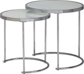 Pippa Design set van 2 ronde bijzettafels met verchroomd metalen frame - wit