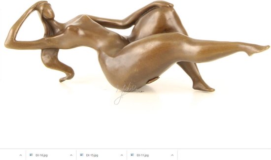 Beeld erotisch brons - Naakte liggende dame - Modern sculptuur - 9,7 cm hoog