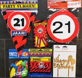 21 jaar- Man-Vrouw - Verjaardag Versiering - Ballonnen - Afzetlint - Vlaggenlijn - Taarttopper - Rozet - Feestpakket