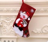 Sorprese linnen kerstsokken – kerstsok – sneeuwpop – rood – kerstversiering - 23 x 18 cm - Cadeau