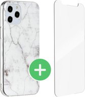 iPhone 12 Hoes 6.1 inch - Ook Geschikt voor iPhone 12 Pro - Hoesje voor iPhone 12/12 pro - Marmer Wit - Apple Cover Wit Incl. 1x iPhone 12 Screenprotector