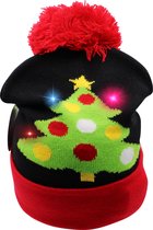 Winter muts |kerstmuts| Lichtgevende muts | Wintermutsen | Muts PomPoms | Beanie | LED | One size | kerstmuts volwassenen | Zwart/Kerstboom