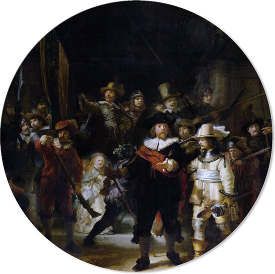 Graphic Message Print op Cirkel - De Nachtwacht - Rembrandt - Wandcirkel - Muurcirkel