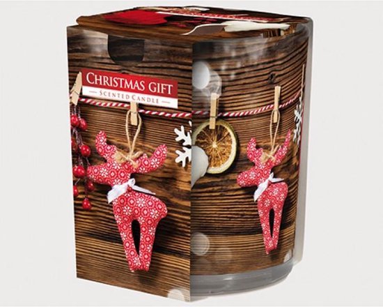 Geurkaars motiefglas 'Xmas Gift' 120gr wax - kerst