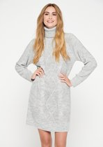 LOLALIZA Gebreide mini jurk met rolkraag - Licht Grijs - Maat M