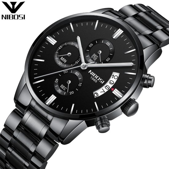 NIBOSI N2309 - Horloge Mannen Zwart Waterdicht RVS | bol.com