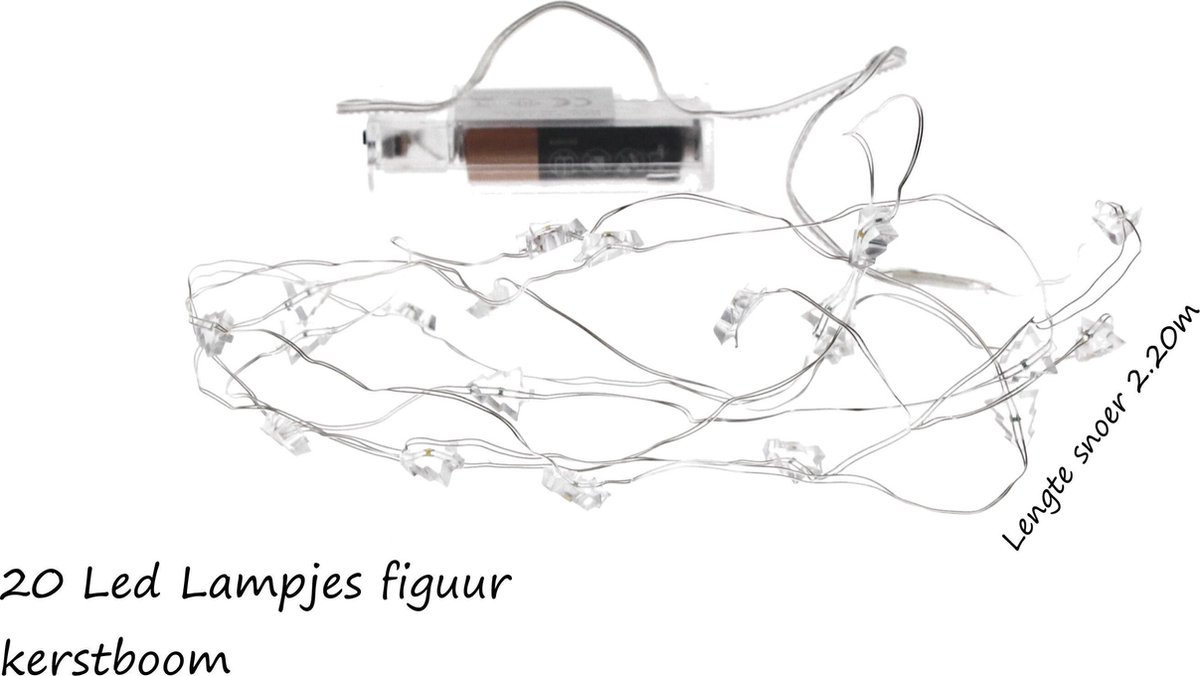 20 led verlichting warm Wit zilverdraad met Kerstboompjes-2.20m