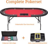 Complete Pokertafel set The Nuts - Pokertafel - Pokerset - Poker - Gewatteerd speelveld + Kunstlederen rand - Pokertafels - 1-9 spelers - Rood + Zwart - In / Op klapbaar - Cave & G