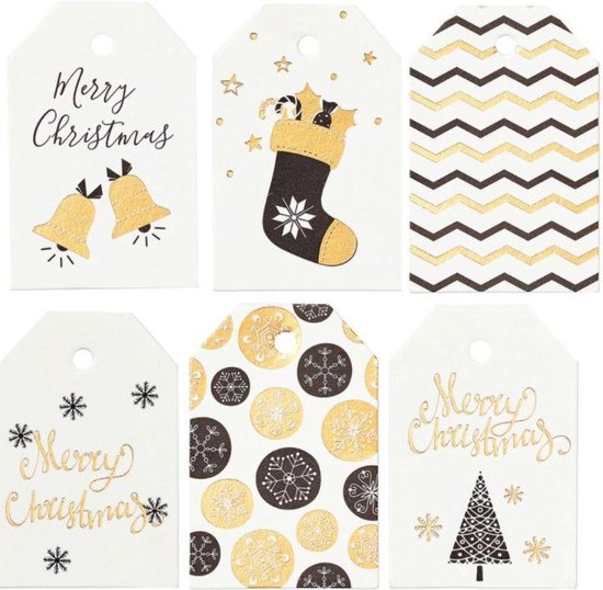 Kerstcadeau Naam Labels - Cadeaulabels - Kerstmis Kado Gift Tags - Wit met Goud - 12 Stuks