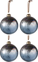 J-Line Doos Van 4 Kerstballen Glas Antiek Blauw/Bruin Medium