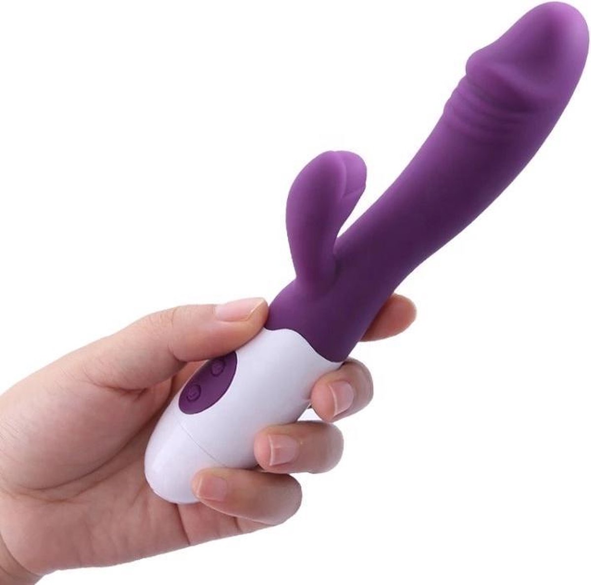 Erodit® Tarzan dildo vibrator -Bunny Vibrator-Geribbelde eikel stimulatie clitoris- g-spot - Anaal vibrators voor mannen- vibrators voor vrouwen -Paars, 19,5 cm- incl batterij- Sex toys- Erotiek- Seksspeeltjes voor koppels