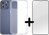 Shop4 - iPhone 12 Pro Max Hoesje + Edge-To-Edge Screenprotector - Zachte Back Case Transparant
