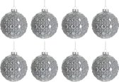 J-Line Doos Van 8 Kerstbal Rond Patroon Glas Antiek Grijs Small 8Cm
