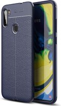 Litchi Fibre Hoesje TPU Flexibele beschermhoes - Geschikt voor: Samsung Galaxy A11 - navy