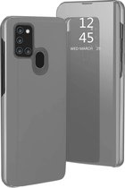 Spiegel Cover - Hoesje - Clear View Case Geschikt voor: Samsung Galaxy A21S - Zilver