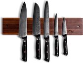 Porte-couteau magnétique en bois d'acacia robuste - Extra large - Comprend 5 couteaux damas - 43x9x2.8 - Porte-couteau avec aimant - VDN