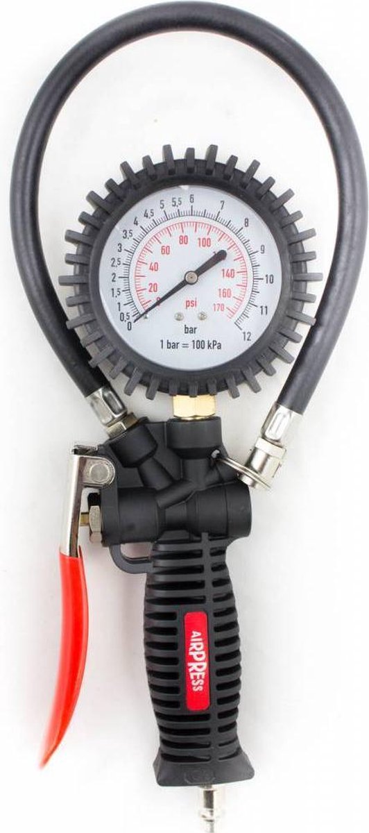 Airpress bandenpomp met manometer - opname 1/4"  - Rood, Zwart - 12 bar