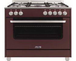 SARO Design gas fornuis – Bordeaux rood – 5 pits – wok – elektrische oven & grill met 11 functies – Design model TS95C61LVI