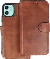 Handmade 2 in 1 Echt Leer Booktype Hoesje voor iPhone 11 Bruin