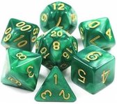 Polydice set 7 stuks - Polyhedral dobbelstenen set  | dungeons and dragons dnd dice| D&D  Pathfinder RPG | Groen gemarmerd-goud gold
