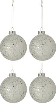 J-Line Doos Van 4 Kerstballen Sterretjes Glas Zilver Medium Set van 2 dozen