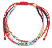 Armband Dames - 3 Lagen - Koord met Kralen - Lengte Verstelbaar - Rood