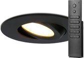 12x HOFTRONIC Napels - Inbouwspot met afstandsbediening - LED - Zaagmaat 85mm - Zwart - Dimbaar - 360° Kantelbaar - Waterdicht - 8 Watt - 570 lumen - 230V - 2700K Extra warm wit - Plafondspot