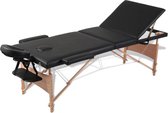 Inklapbare massagetafel 3 zones met houten frame (zwart)