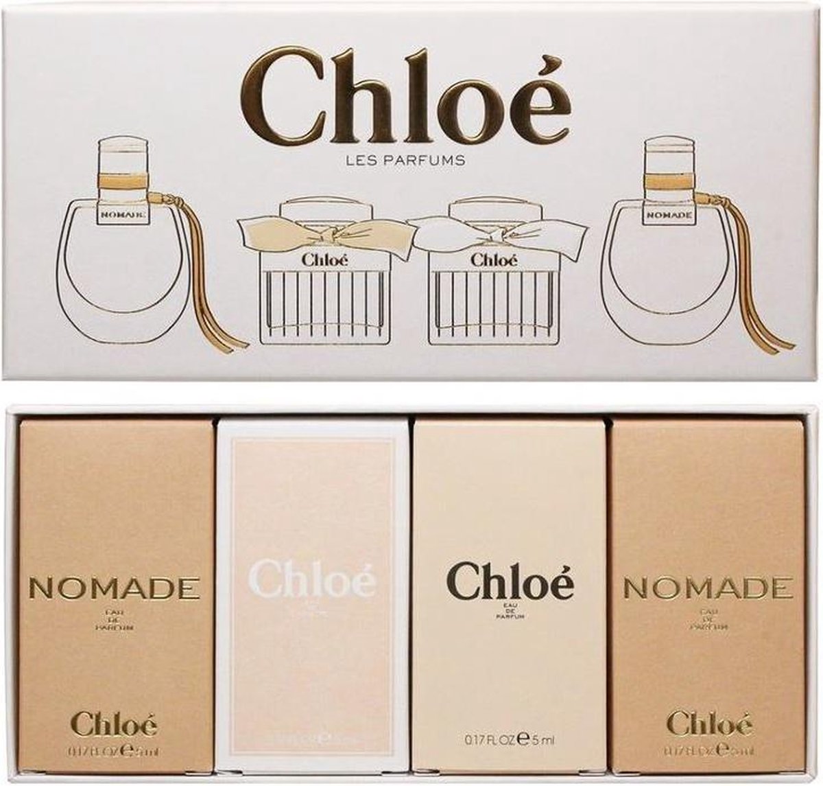 Chloe miniatuur geuren - 2 x Chloe Nomade Eau de Parfum 2 ml + Chloe Eau de Toilette 5 ml + Chloe Eau de Parfum 5 ml - Damesparfum - Chloe
