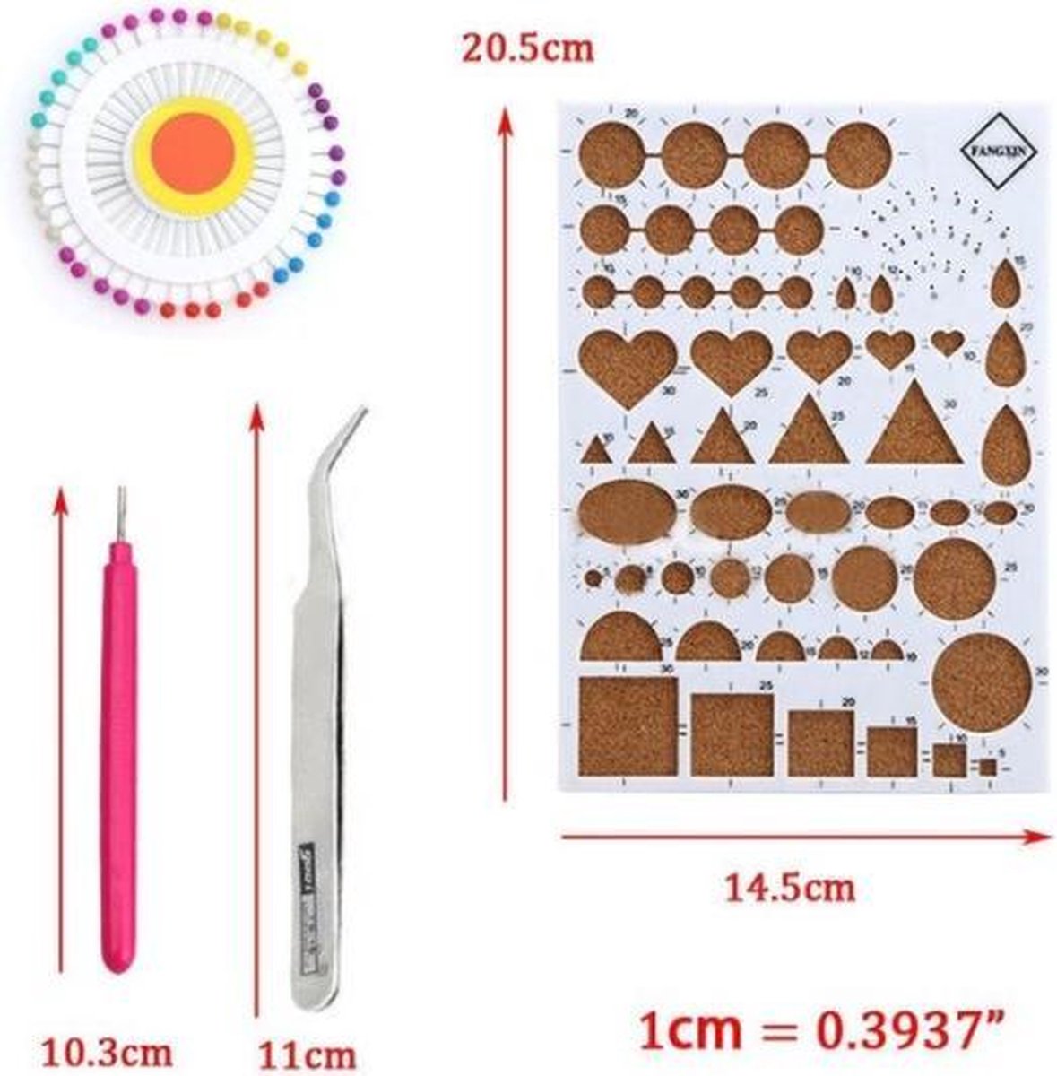 Quilling set: Bord met kurk + Spelden + Rolpen + Pincet - Gereedsschap voor filigraan papier kunst