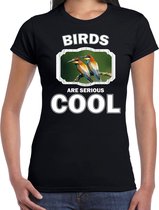 Dieren vogels t-shirt zwart dames - birds are serious cool shirt - cadeau t-shirt bijeneter vogel/ vogels liefhebber XS