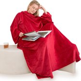 Living Nine Snuggie Deluxe - Fleece Deken Met Mouwen - Volwassenen En Kinderen - Rood - Tv-Deken - 180 x 135 cm - Plaid