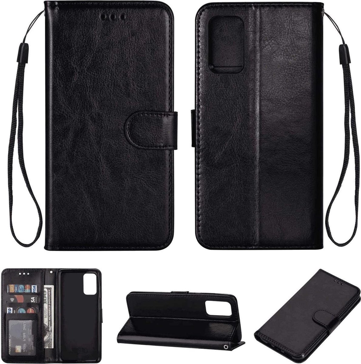 Hoesje geschikt voor iPhone 12 Pro - Bookcase - Pasjeshouder - Portemonnee - Koord - Kunstleer - Zwart