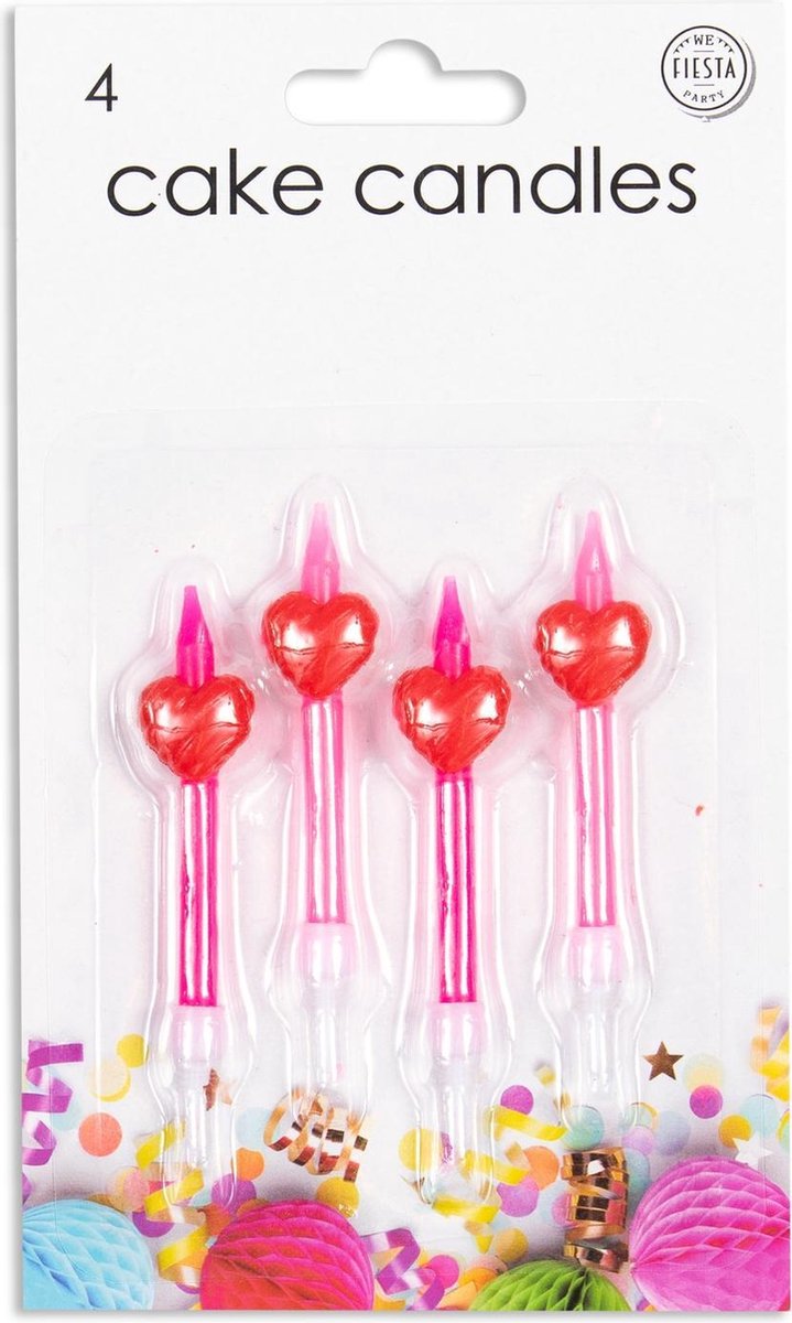 Wefiesta Hartjeskaarsjes 5,9 Cm Wax Roze/wit 4 Stuks