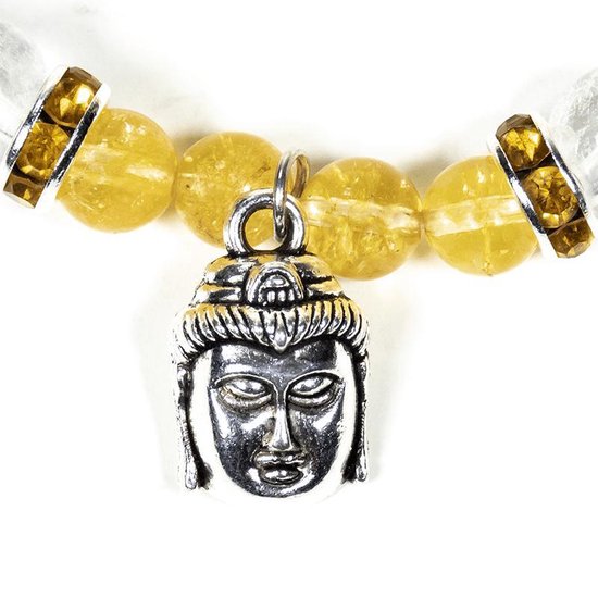 Yogi & Yogini Edelsteen Armband - Citrien/Bergkristal met Boeddha - 19 cm - Yogi & Yogini Meditation
