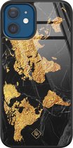 iPhone 12 hoesje glass - Wereldkaart | Apple iPhone 12  case | Hardcase backcover zwart