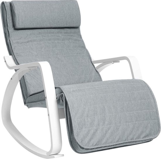 Trend24 Stoel - Schommelstoel - Schommelzitje - Relax stoel - Loungestoel - Hout - Ijzer - Schuimvulling - 67 x 115 x 91 cm - Grijs - Wit