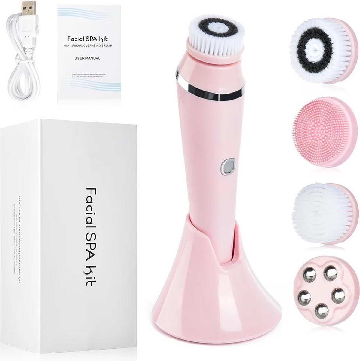 4 in 1 Gezichtsborstel – Gezichtsreiniging – Gezichtsmassage – Waterdichte gezichtsborstel – Elektrische gezichtsreiniger – Make up verwijderen – Make up Remover – Blackhead Remover Vacuüm – Draadloos – Mee-eters & Acne verwijderen set – Roze