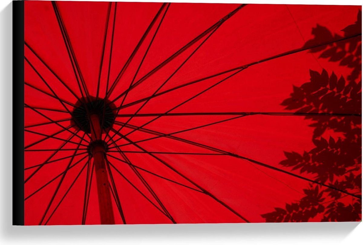 Canvas - Rode Parasol - 60x40cm Foto op Canvas Schilderij (Wanddecoratie op Canvas)