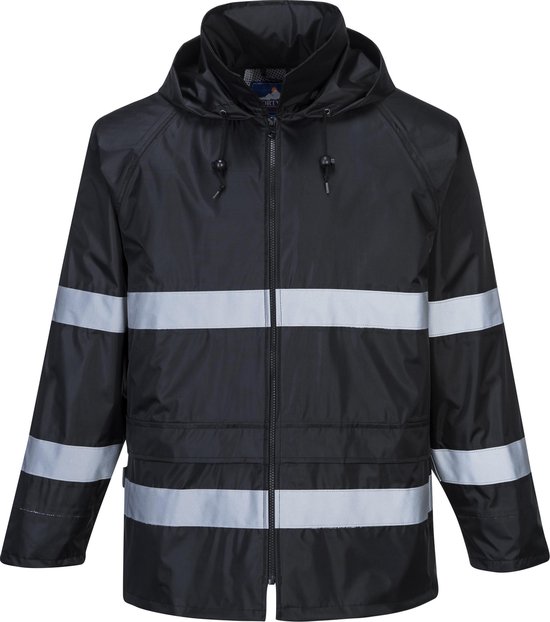 Regenjack Iona Zwart met reflecterende striping Maat M