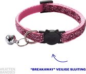 Halsband kat | Kattenhalsbandje glitter roze | Kitten | Kattenhalsband met veiligheidssluiting en belletje