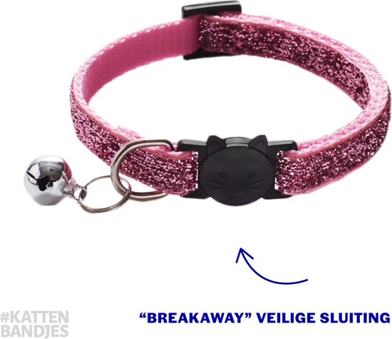 Halsband kat | Kattenhalsbandje glitter roze | Kitten | Kattenhalsband  met... | bol.com