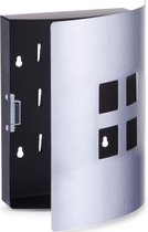 Sleutelkast voor 9 sleutels zwart met zilver 22 x 24 cm - Zeller - Huisbenodigdheden - Sleutels ophangen - Sleutelkastjes - Sleutelkasten met deels open deurtje
