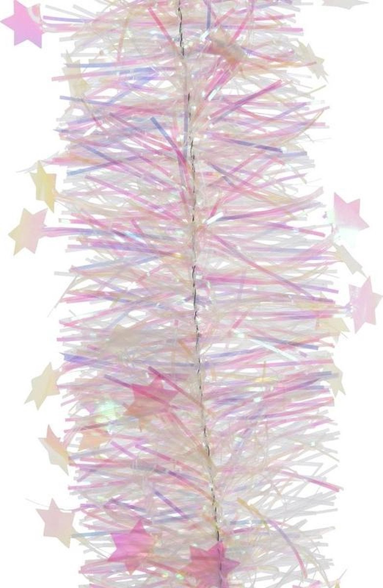 6x Kerstslingers sterren parelmoer wit 270 cm - Guirlande folie lametta - Parelmoer witte kerstboom versieringen