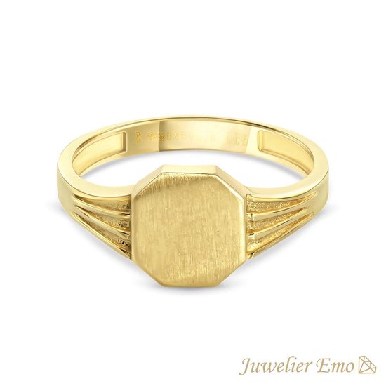 Juwelier Emo - 14 Karaat Vierkante Gouden Kinderring jongens - KIDS - MATTE LOOK