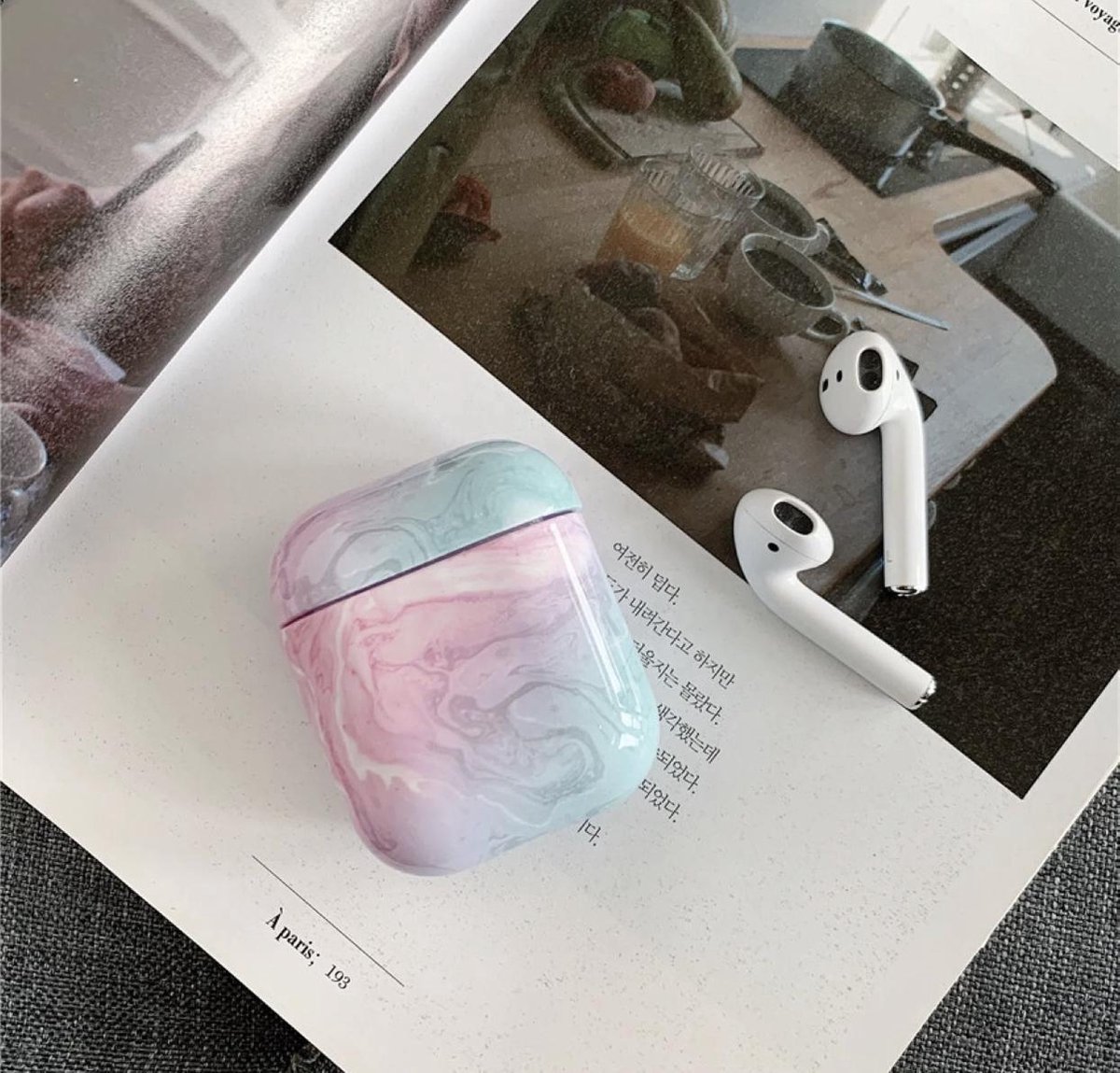 Hardcase Marmer Bescherm Hoes Cover Case Voor Apple AirPods - Roze/Blauw